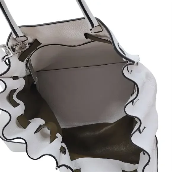 Coccinelle Clotilde Pebbled Leather Shoulder Crossbody Bag White Green Shoulder Bags